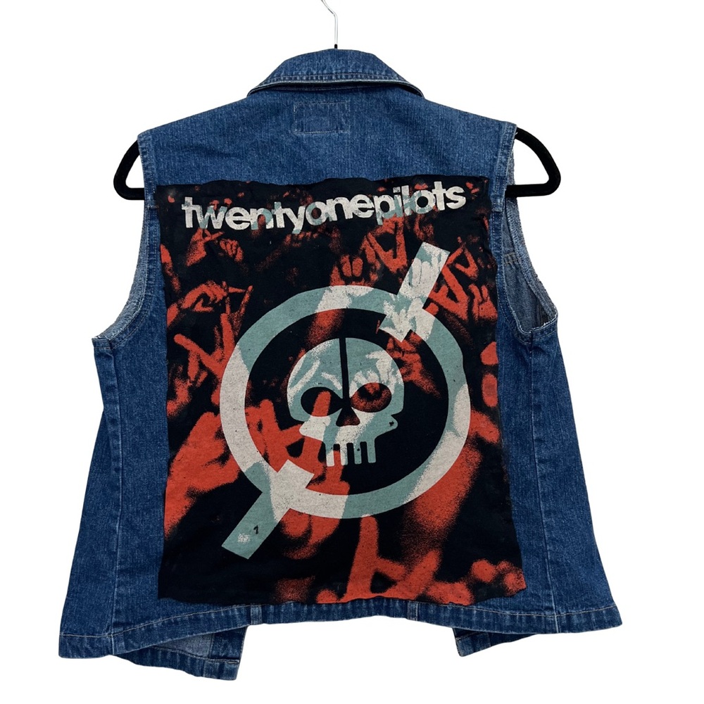 Twenty One Pilots Upcycled Denim Vest - Vintage Express Bleus - Size Small GUC